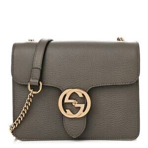 Gucci 510304 Pebbled Leather Shoulder Bag with Chain Strap - Taupe